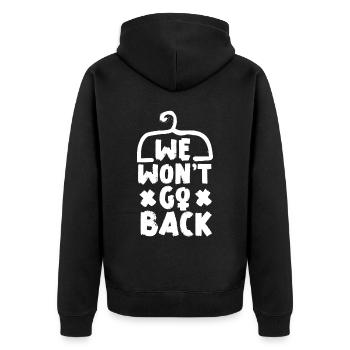 Feminist Cloth Hanger We Won't Go - Unisex Premium Organic Zip Hoodie - black - Back - Nico (187cm)