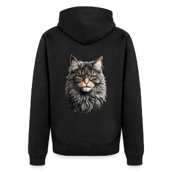 Maine-Coon-Katze Elegantes Katzen Design - Unisex Premium Bio Zip Hoodie - Schwarz - Hinten - Nico (187cm)