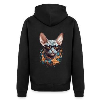 Stilvolle Sphinx Katze Design für Katzenliebhabe - Unisex Premium Bio Zip Hoodie - Schwarz - Hinten - Nico (187cm)