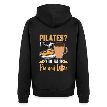 Pilates I Thought You Said Pie & Lattes Reformer - Unisex Premium Bio Zip Hoodie - Schwarz - Hinten - Nico (187cm)