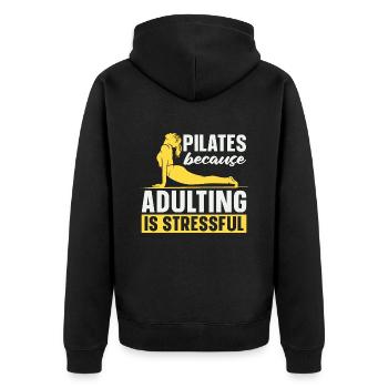 Pilates Because Adulting Is Stressful Reformer - Unisex Premium Bio Zip Hoodie - Schwarz - Hinten - Nico (187cm)