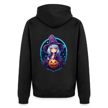 Anime Halloween Kawaii Süßes oder Saures Gruseliger Manga - Unisex Premium Bio Zip Hoodie - Schwarz - Hinten - Nico (187cm)