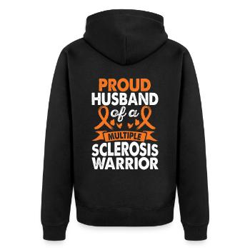 Ehemann Von Multipler Sklerose Warrior Awareness - Unisex Premium Bio Zip Hoodie - Schwarz - Hinten - Nico (187cm)