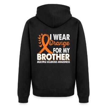 Apply Orange for Brother Month to the - Unisex Premium Organic Zip Hoodie - black - Back - Nico (187cm)