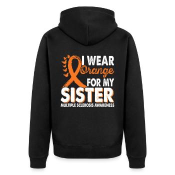 Wear orange for the Sister Multiple - Unisex Premium Organic Zip Hoodie - black - Back - Nico (187cm)
