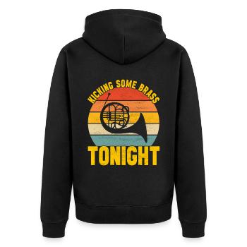 Horn Blechblasinstrument - Unisex Premium Bio Zip Hoodie - Schwarz - Hinten - Nico (187cm)
