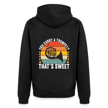Horn Blechblasinstrument - Unisex Premium Bio Zip Hoodie - Schwarz - Hinten - Nico (187cm)