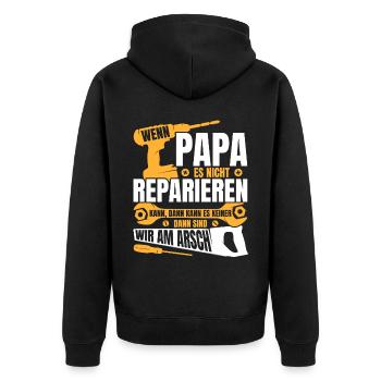 Papa Spruch, Papa Geschenk, Papa Heimwerker - Unisex Premium Bio Zip Hoodie - Schwarz - Hinten - Nico (187cm)