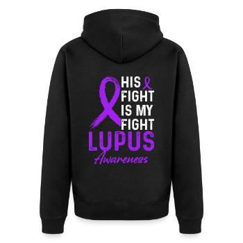 Lupus Awareness Monat - Unisex Premium Bio Zip Hoodie - Schwarz - Hinten - Nico (187cm)