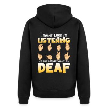 Deaf Pride ASL - Unisex Premium Organic Zip Hoodie - black - Back - Nico (187cm)