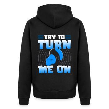 Deaf Pride Awareness ASL Gebärdensprache - Unisex Premium Bio Zip Hoodie - Schwarz - Hinten - Nico (187cm)