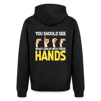 Fierté sourde ASL - Veste à capuche bio Premium Unisexe - noir - Dos - Nico (187cm)