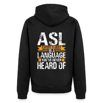 Deaf Pride ASL Gebärdensprache - Unisex Premium Bio Zip Hoodie - Schwarz - Hinten - Nico (187cm)