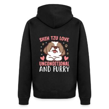 Shih Tzu Love unconditional and furry - Unisex Premium Organic Zip Hoodie - black - Back - Nico (187cm)