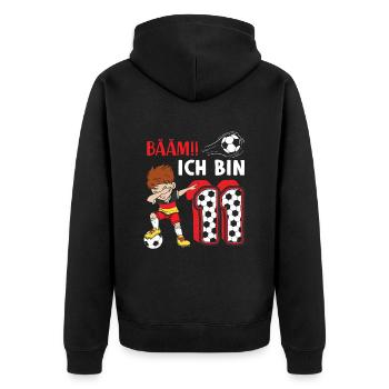 11. Geburtstag Fussball 11 Jahre Fußballer - Unisex Premium Bio Zip Hoodie - Schwarz - Hinten - Nico (187cm)