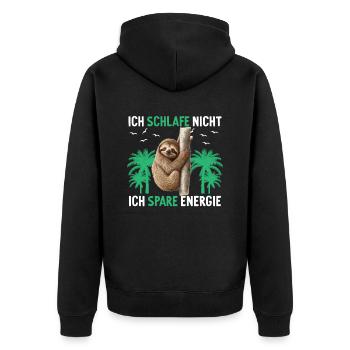 Ich Schlafe Nicht Ich Spare Energie Faultier - Unisex Premium Bio Zip Hoodie - Schwarz - Hinten - Nico (187cm)