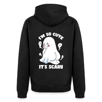 Ghost Halloween Ich bin so süß, dass es gruselig ist - Unisex Premium Bio Zip Hoodie - Schwarz - Hinten - Nico (187cm)