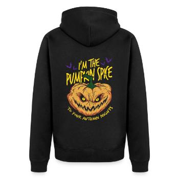 Ich bin das Pumkin Gewürz für deine Herbstnächte - Unisex Premium Bio Zip Hoodie - Schwarz - Hinten - Nico (187cm)