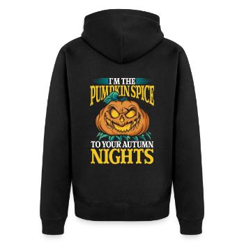 Halloween Ich bin das Pumpkin Spice - Unisex Premium Bio Zip Hoodie - Schwarz - Hinten - Nico (187cm)