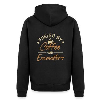 Fueled by Coffee and Excavators Seilbagger - Unisex Premium Bio Zip Hoodie - Schwarz - Hinten - Nico (187cm)