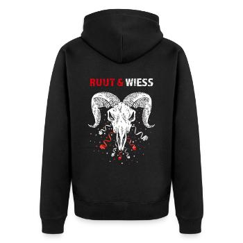 Rut un Wiess Kölner Karneval Geißbock Rot Weiß - Unisex Premium Bio Zip Hoodie - Schwarz - Hinten - Nico (187cm)