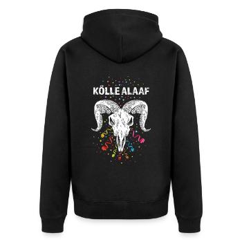 Kölle Alaaf Kölner Karneval Konfetti 5. Jahreszeit - Unisex Premium Bio Zip Hoodie - Schwarz - Hinten - Nico (187cm)
