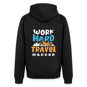 Voyage, Voyage, Vacances, Vacances, Voyage - Veste à capuche bio Premium Unisexe - noir - Dos - Nico (187cm)