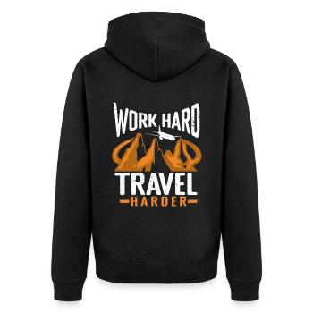 Voyage, Voyage, Vacances, Vacances, Voyage - Veste à capuche bio Premium Unisexe - noir - Dos - Nico (187cm)