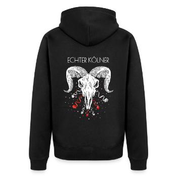 Echter Kölner Köln Cologne Colonia Kölle Geißbock - Unisex Premium Bio Zip Hoodie - Schwarz - Hinten - Nico (187cm)