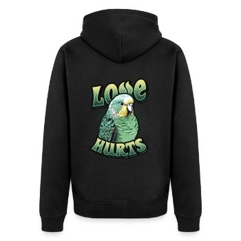 L’amour fait mal à l’oiseau perruche - Veste à capuche bio Premium Unisexe - noir - Dos - Nico (187cm)