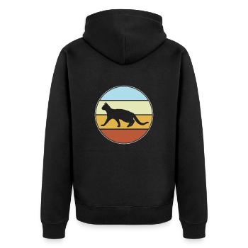 Katze Retro - Unisex Premium Bio Zip Hoodie - Schwarz - Hinten - Nico (187cm)