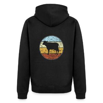 Kuh retro - Unisex Premium Bio Zip Hoodie - Schwarz - Hinten - Nico (187cm)