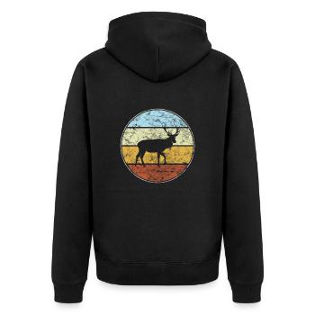 Hirsch Retro - Unisex Premium Organic Zip Hoodie - black - Back - Nico (187cm)