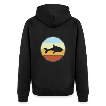 Fisch Retro - Unisex Premium Bio Zip Hoodie - Schwarz - Hinten - Nico (187cm)