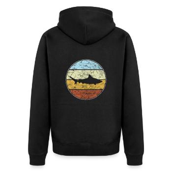 Hai Retro - Unisex Premium Bio Zip Hoodie - Schwarz - Hinten - Nico (187cm)
