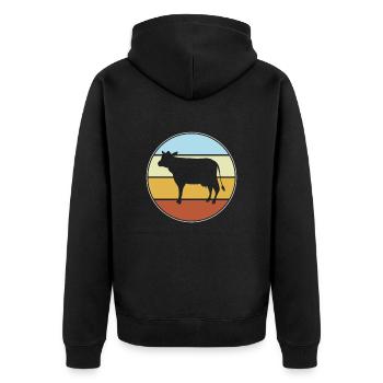 Kuh Retro - Unisex Premium Bio Zip Hoodie - Schwarz - Hinten - Nico (187cm)