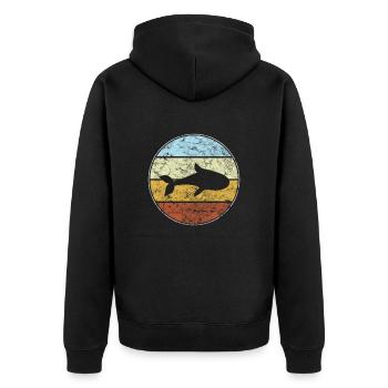 Fisch Retro - Unisex Premium Bio Zip Hoodie - Schwarz - Hinten - Nico (187cm)