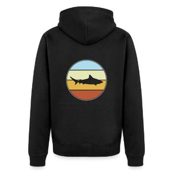Hai Retro - Unisex Premium Bio Zip Hoodie - Schwarz - Hinten - Nico (187cm)