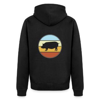 Schwein Retro - Unisex Premium Bio Zip Hoodie - Schwarz - Hinten - Nico (187cm)