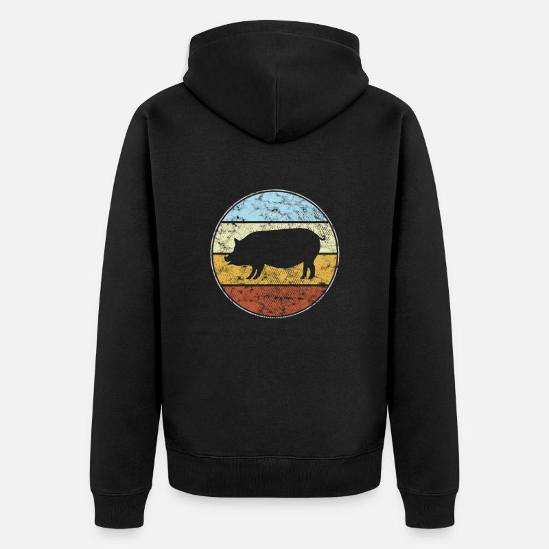 Schwein Retro - Unisex Premium Bio Zip Hoodie - Schwarz