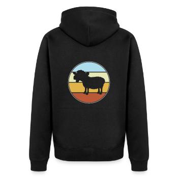 Schaf Retro - Unisex Premium Bio Zip Hoodie - Schwarz - Hinten - Nico (187cm)