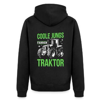 Coole Jungs fahren Traktor für jeden Traktorfan - Unisex Premium Bio Zip Hoodie - Schwarz - Hinten - Nico (187cm)