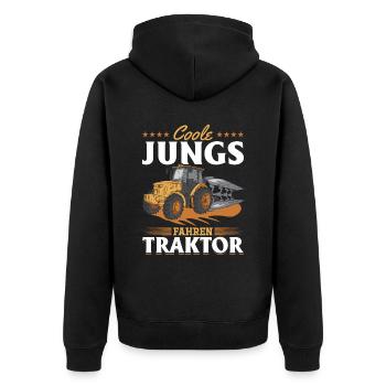 Coole Jungs fahren Traktor für jeden Traktorfan - Unisex Premium Bio Zip Hoodie - Schwarz - Hinten - Nico (187cm)