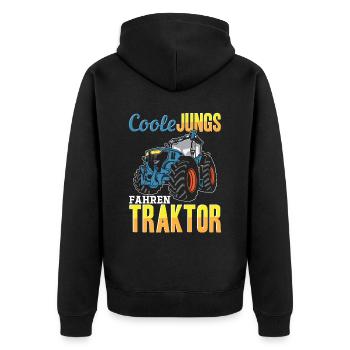 Coole Jungs fahren Traktor für jeden Traktorfan - Unisex Premium Bio Zip Hoodie - Schwarz - Hinten - Nico (187cm)