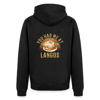 You had me at langos, hungary - Unisex Premium Bio Zip Hoodie - Schwarz - Hinten - Nico (187cm)