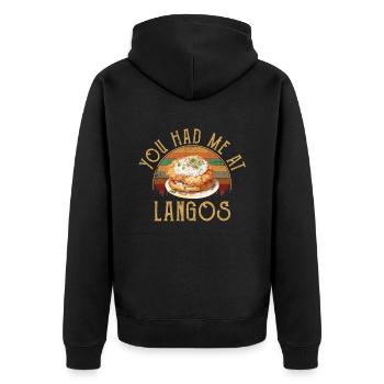 You had me at langos, hungary - Unisex Premium Bio Zip Hoodie - Schwarz - Hinten - Nico (187cm)