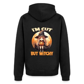 I'm Cute But Witchy für einen Halloween Liebhaber - Unisex Premium Bio Zip Hoodie - Schwarz - Hinten - Nico (187cm)