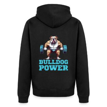 Bulldog Power Fitness Hund Bulldogge Gym - Unisex Premium Bio Zip Hoodie - Schwarz - Hinten - Nico (187cm)