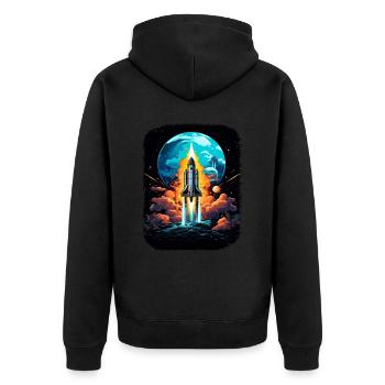 Space Weltraum Raumschiff Start Abheben Lift Off - Unisex Premium Bio Zip Hoodie - Schwarz - Hinten - Nico (187cm)