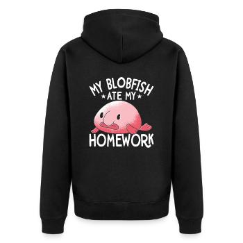 Blobfish Aß Meine Hausaufgaben Blobfishes Besitzer - Unisex Premium Bio Zip Hoodie - Schwarz - Hinten - Nico (187cm)